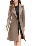 Bankeng Women Winter Wool Blend Camel Mid-Long Coat Notch Double-Breaste<wbr/>d Lapel 