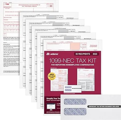 Adams 1099 NEC Forms 2023, 3 Up, Tax Forms Kit for 30 Recipients, 5 Part NEC Tax ...