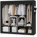 UDEAR Portable Closet Large Wardrobe Closet Clothes Organizer with 6 Storage Shelves, 4 Hanging Sections 4 Side Pockets,Black