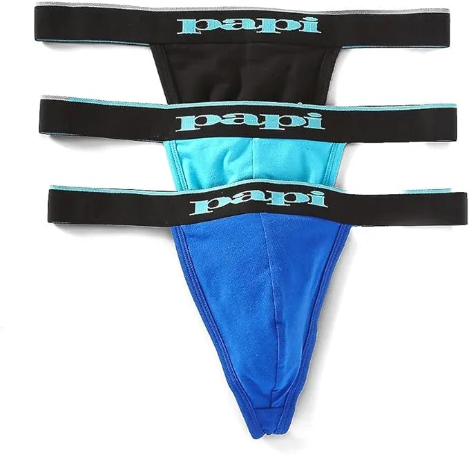 Papi Men's 3-Pack Premium Fashion Cotton Active Stretch Thong