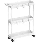 Simplehouseware Kitchen Cart Storage 3-Tier Slim/Super Narrow Shelves with Handle, 26.5'' Height/5.5'' Width for Narrow Place, White