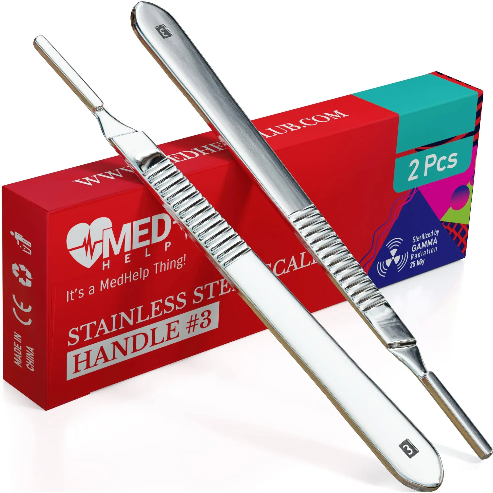 MedHelp Pack of 2 Scalpel Handle 3, High-Quality Stainless Steel Scalpel Handle No 3, Fits Surgical Blades No. 10, 10R, 11, 12, 13, 14, 15, Lightweight and Durable Dermaplane Handle