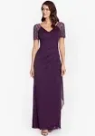 XSCAPE Womens Purple Empire Waist Draped Short Sleeve Formal Gown Dress 4