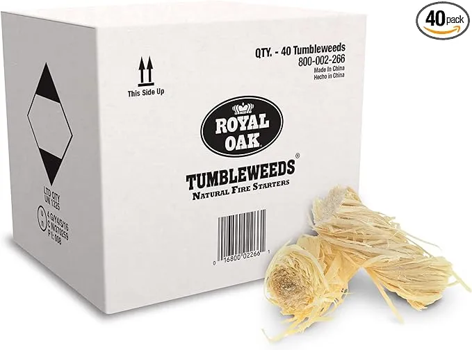 Royal Oak Tumbleweeds All Natural Fire Starter Charcoal Firestarter for Grilling, BBQ, Wood Stoves, Campfires, No Odor and Water Resistant, 40 Pack