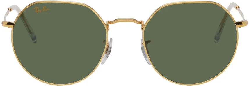 Shop Ray Ban Gold Jack Sunglasses In Gold/green