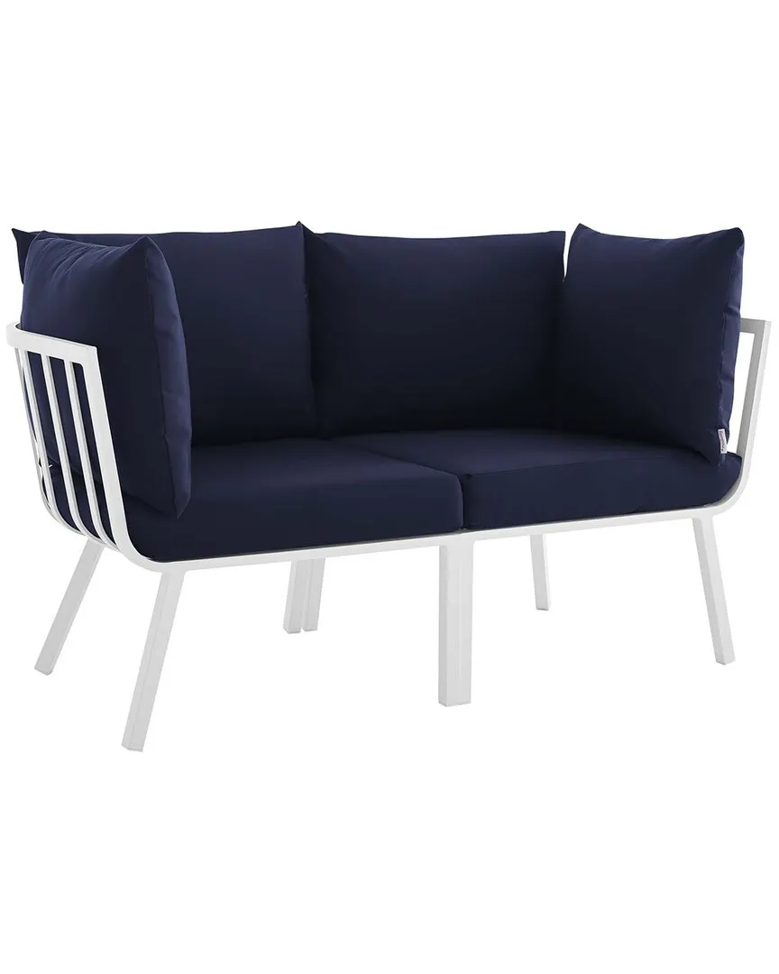 Outdoor Riverside 2 Piece Outdoor Patio Aluminum Sectional Sofa Set In Navy/white