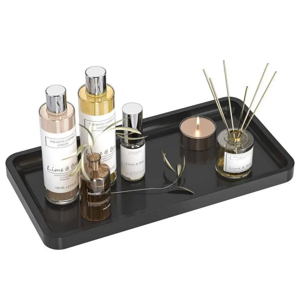 Black Bathroom Vanity Tray for Countertop Bamboo Organizer Tray for Dresser Tops