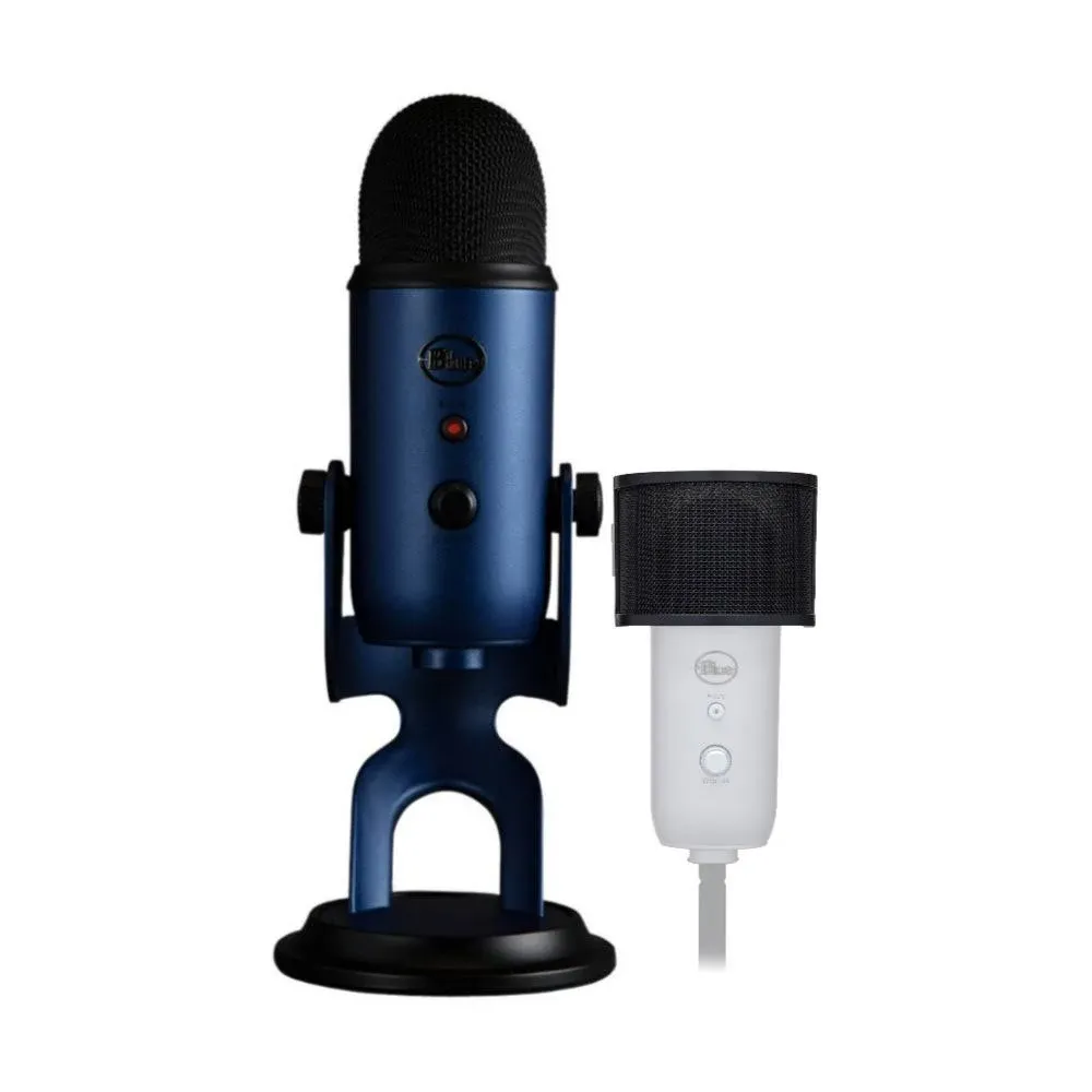 Blue Microphones Yeti USB Microphone (Midnight Blue) with Desktop Boom Arm Microphone Stand, Knox Gear Shock Mount for Blue Yeti and Yeti Pro Microphones and Pop Filter (2-Pack) Bundle (5 Items)