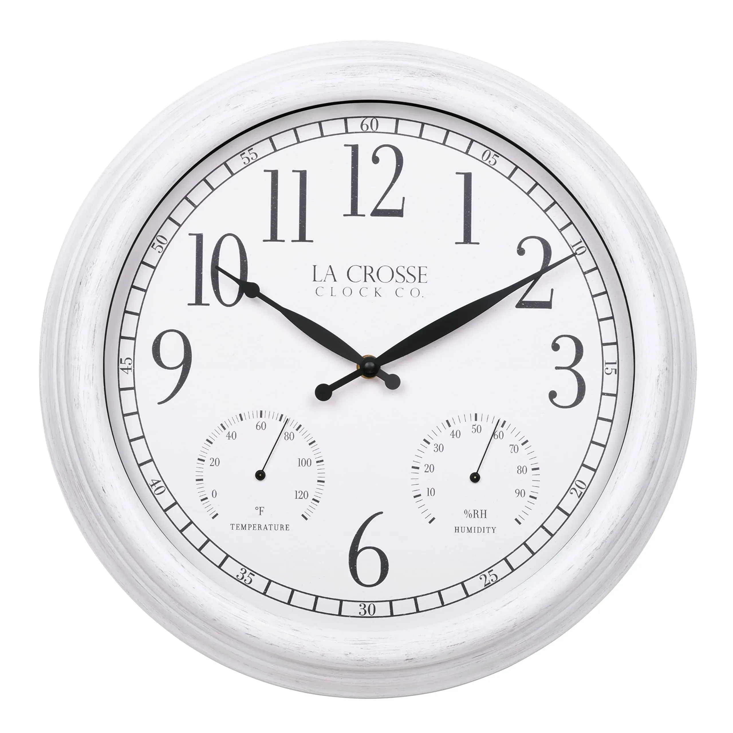 La Crosse Clock 404-3015CC 15 in. Indoor/Outdoor Payton White Quartz Wall Clock with Temp & Humidity