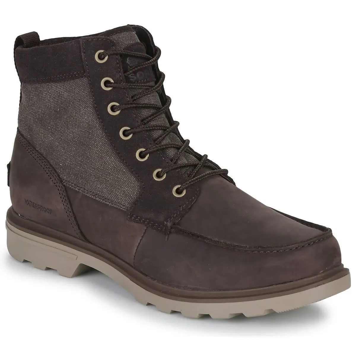 Shop Sorel Carson Moc Waterproof Boots Blackened Brown/khaki