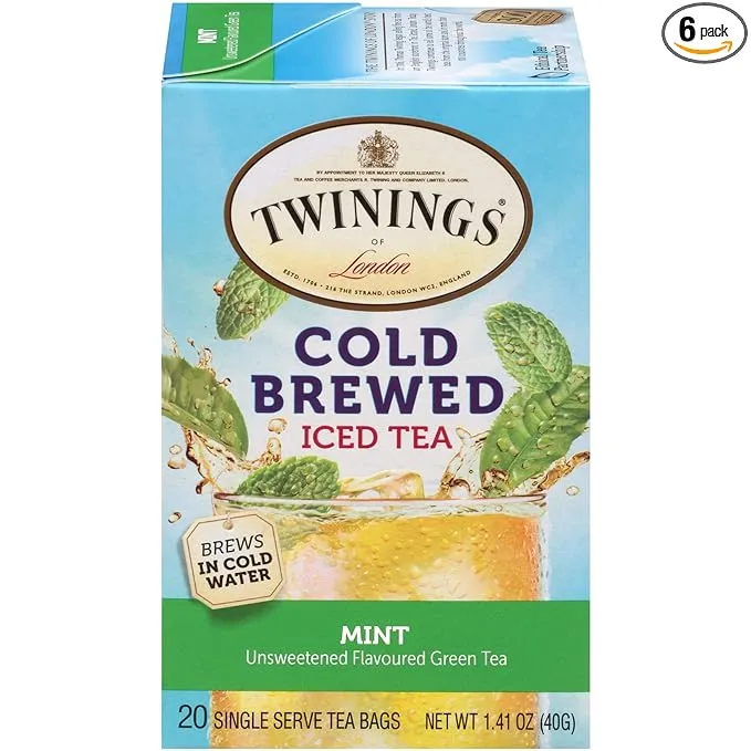 Twinings Mint Green Cold Brewed Iced Tea Bags, 20 Count (Pack of 6)