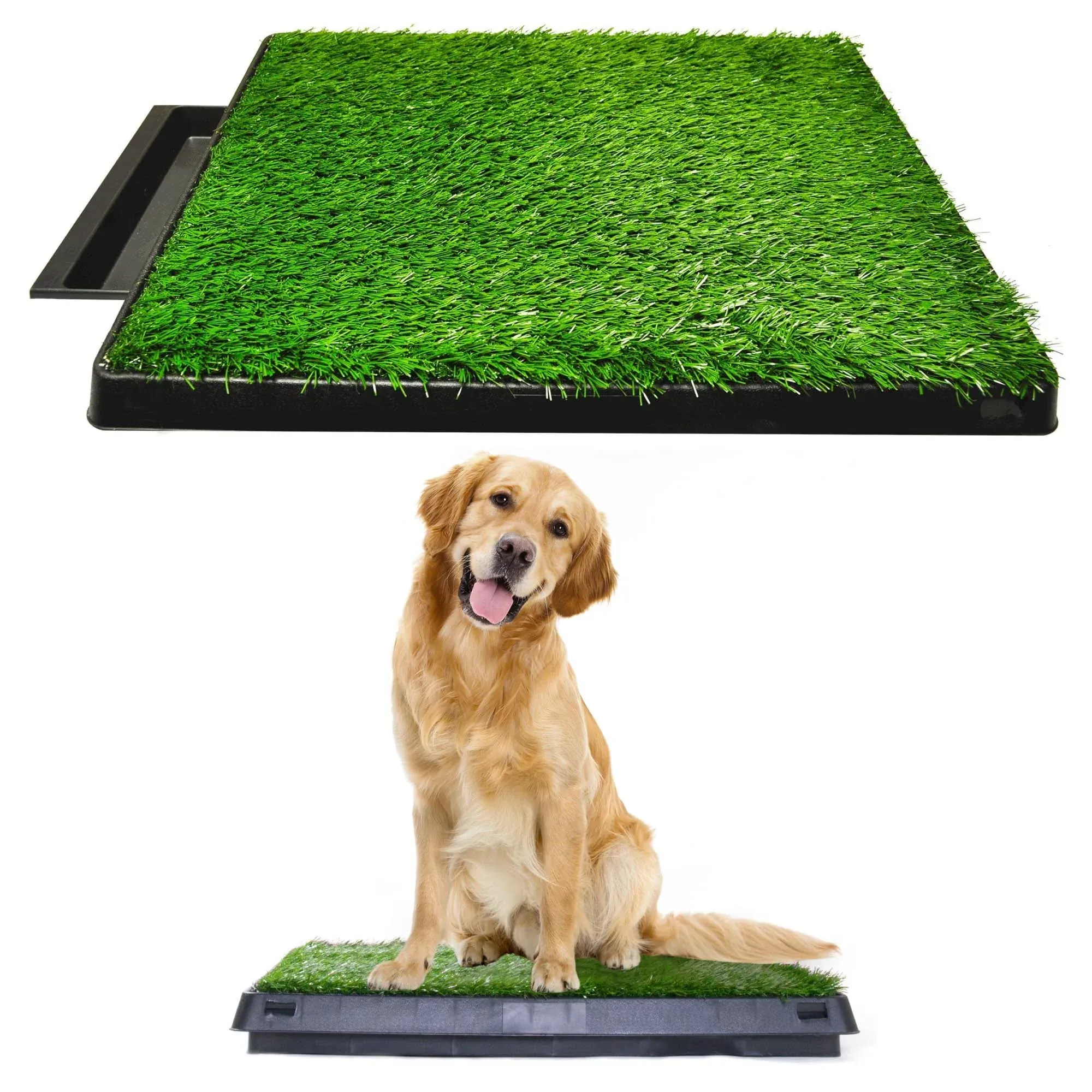 Downtown Pet Supply Dog Grass Pad with Tray, 20 x 30 w/Drawer - Outdoor and Indoor Potty System for Dogs with Replaceable Synthetic Grass Pee Turf - Portable and Waterproof Turf Dog Potty