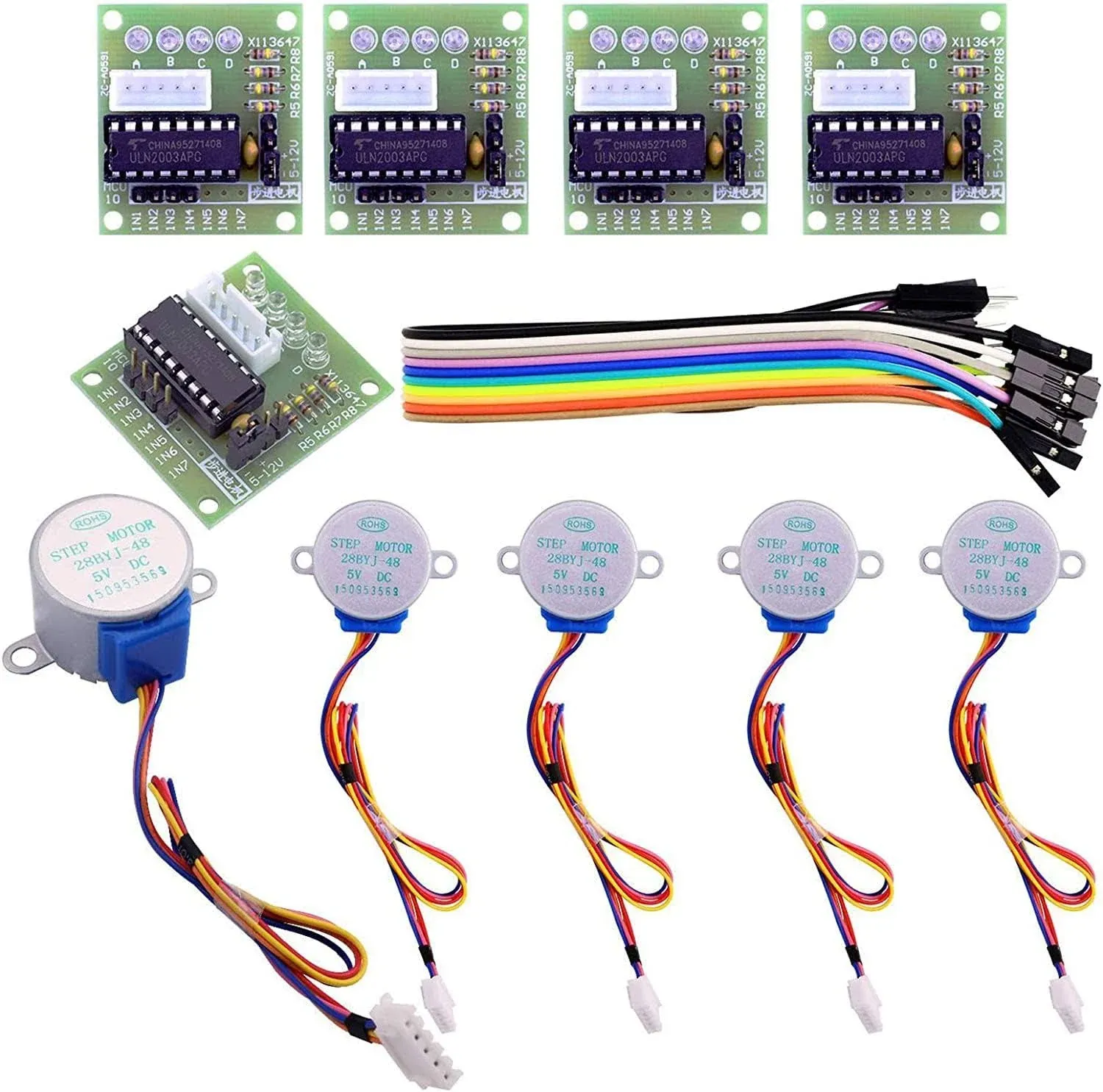 ELEGOO 5 Sets 28BYJ-48 Uln2003 5V Stepper Motor + Uln2003 Driver Board for Arduino