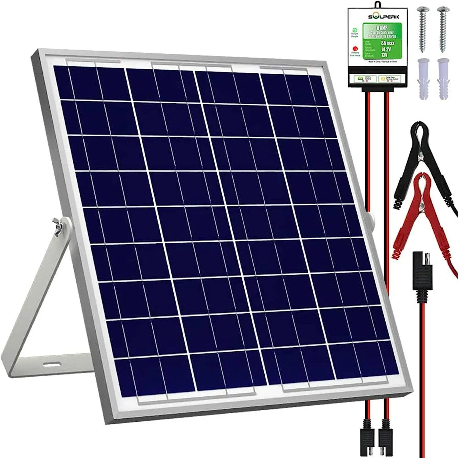 SOLPERK 10W Solar Panel，12V Solar Panel Charger Kit+8A Controller，Suitable for Automotive, Motorcycle, Boat, ATV, Marine, RV, Trailer, Powersports, Snowmobile etc. Various 12V Batteries. (10W Solar)