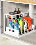 Under Sink Organizer,Metal Pull Out Kitchen Cabinet Organizer with Sliding Drawer,Sturdy Multi-Functional for Bathroom Organization,White