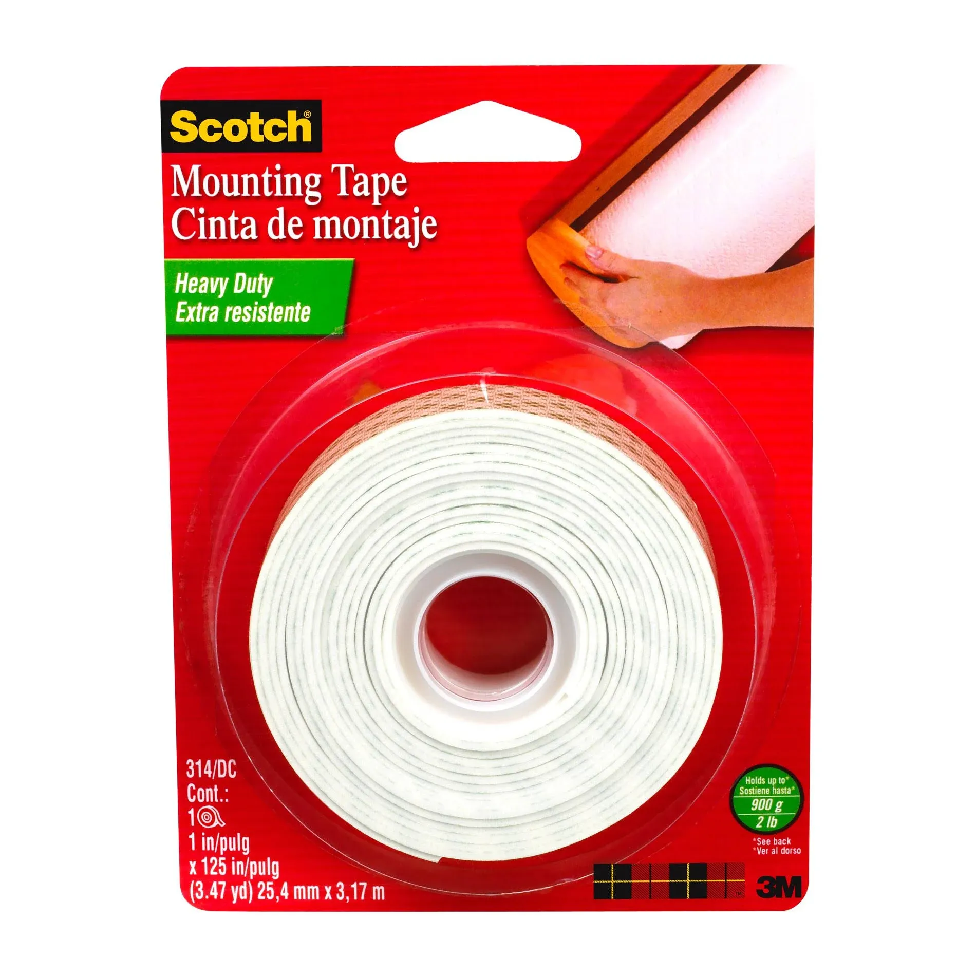 Scotch-Mount Indoor Double-Sided Mounting Tape 314H-MED, 1 in x 125 in