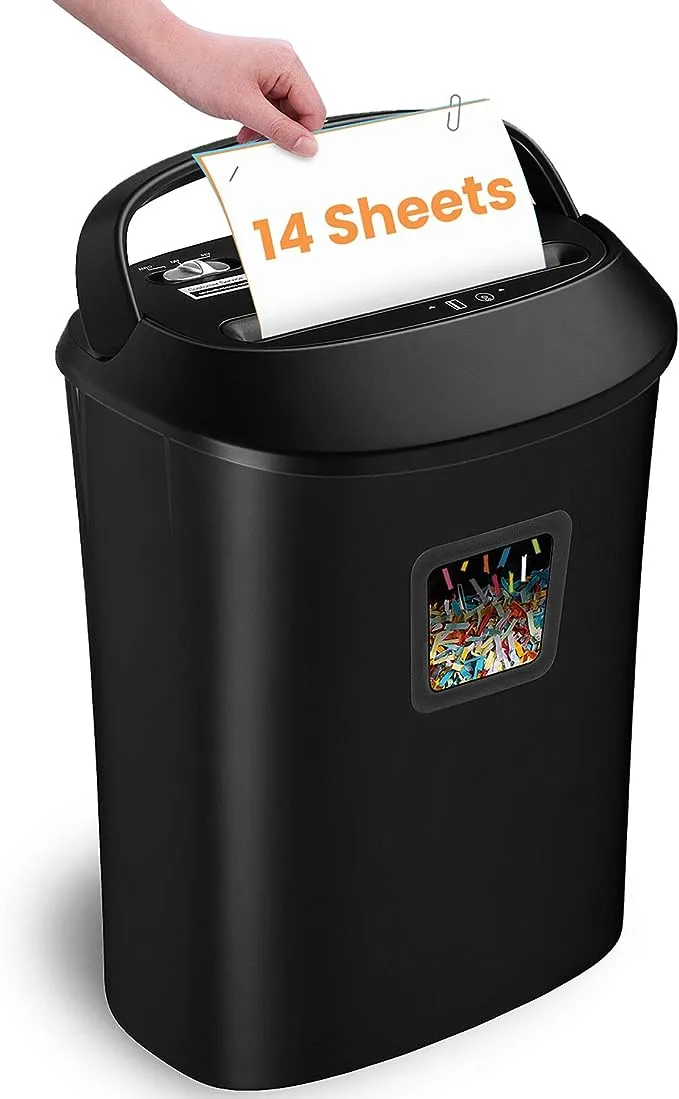 Paper Shredder,VidaTeco 14-Sheet Cross-Cut Shredder with US Patented Cutter,Also Shreds Card/CD,Heavy Duty Paper Shredder for Home Office,Fast with Jam Proof System,6.6-Gallon Basket (ETL)