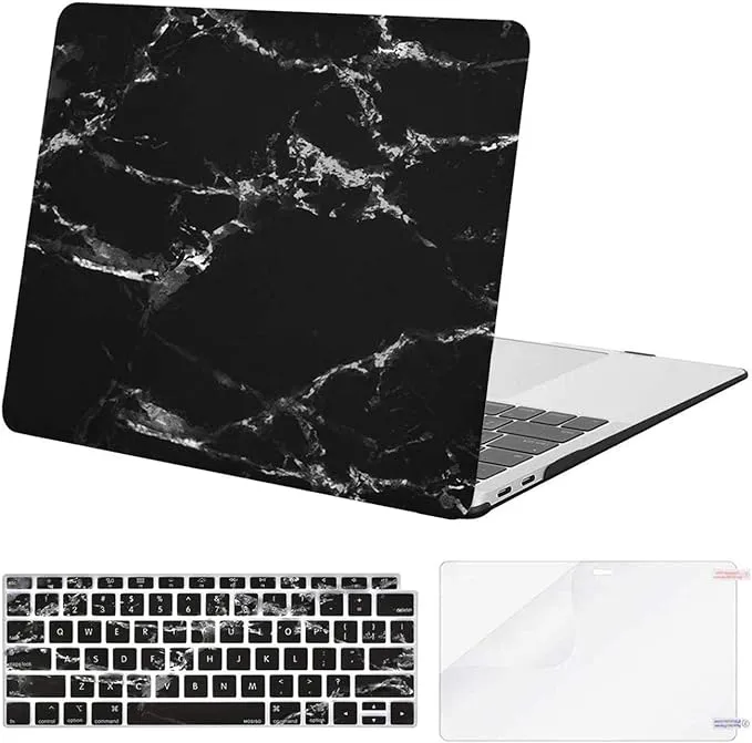 MOSISO Compatible with MacBook Air 13 inch Case 2022 2021 2020 2019 2018 Release A2337 M1 A2179 A1932 Retina Display Touch ID, Plastic Pattern Hard Shell&Keyboard Cover&Screen Protector, Black Marble