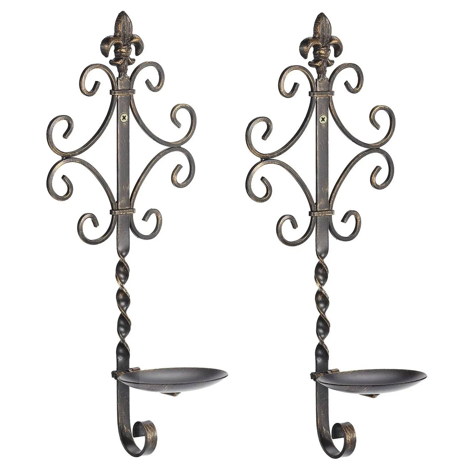 Fleur De Lis Iron Wall Candle Holder, Candle Sconces Wall Decor, Set of 2…