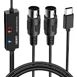 LEKATO MIDI USB C Interface USB MIDI Cable Adapter with Input & Output Connecting with Keyboard/Synthesizer for Editing & Recording Professional MIDI Adapter Cord with Windows/Mac for Studio -6.5Ft