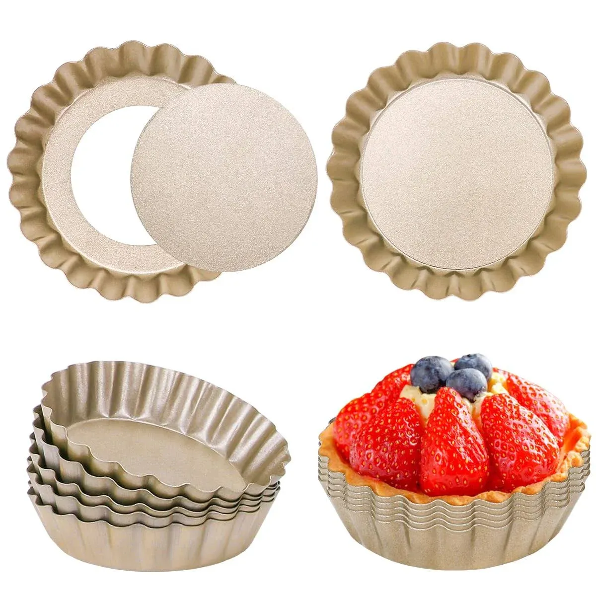 12 PCS Egg Tart Mold 3&#034; Mini Tart Pans Removable Bottom For Baking Kitchen Re...