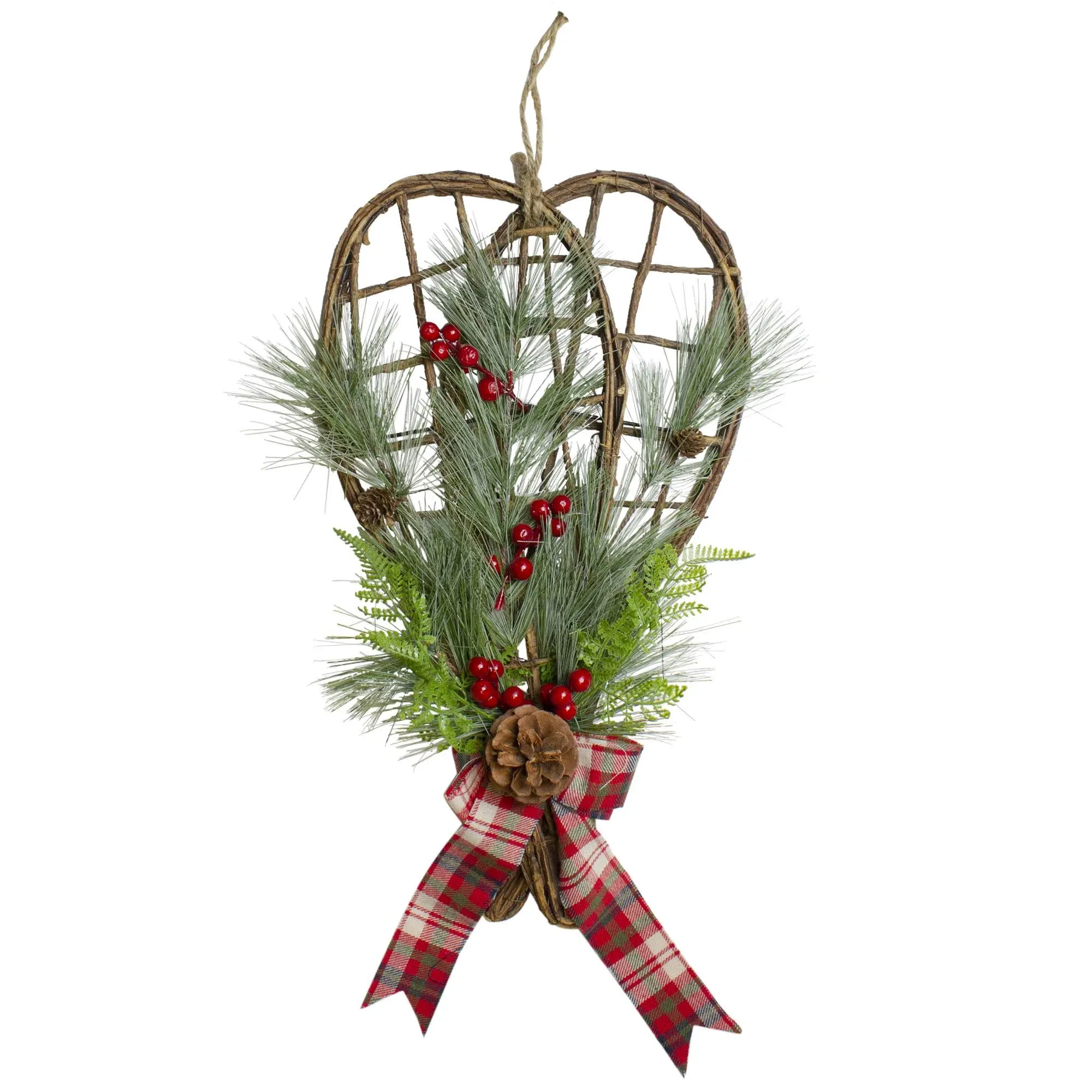 Northlight 20 inch Red and Green Cedar and Berries Twig Snowshoes Christmas Wall ...