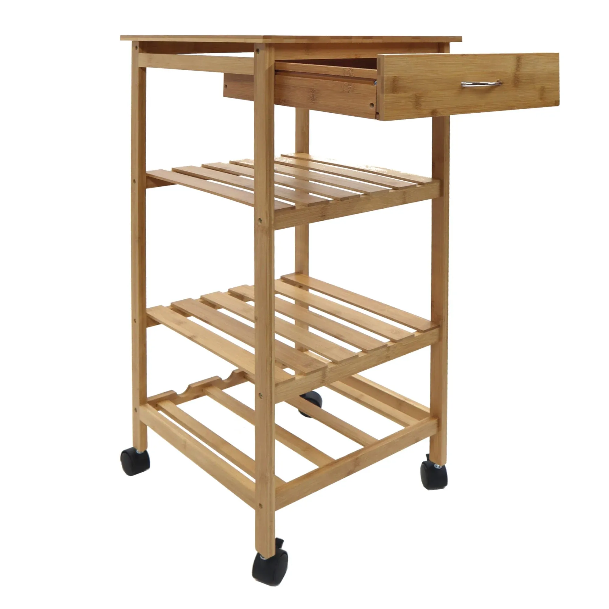 Bamboo Kitchen Storage Cart with Wine Rack, 15.25Wx15.25Dx<wbr/>31.5H