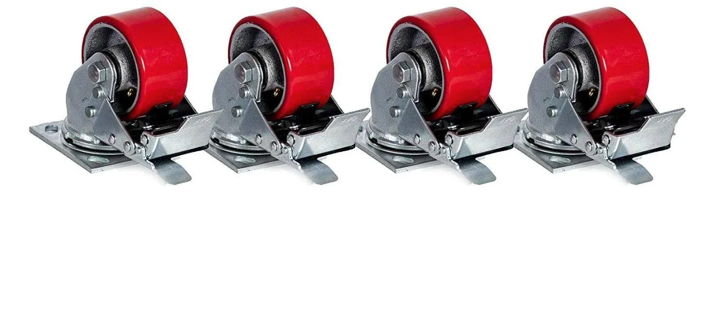 4" x 2" Swivel Casters Polyurethane Wheel w/Total Lock Brake 700lb ea (4) Toolbo