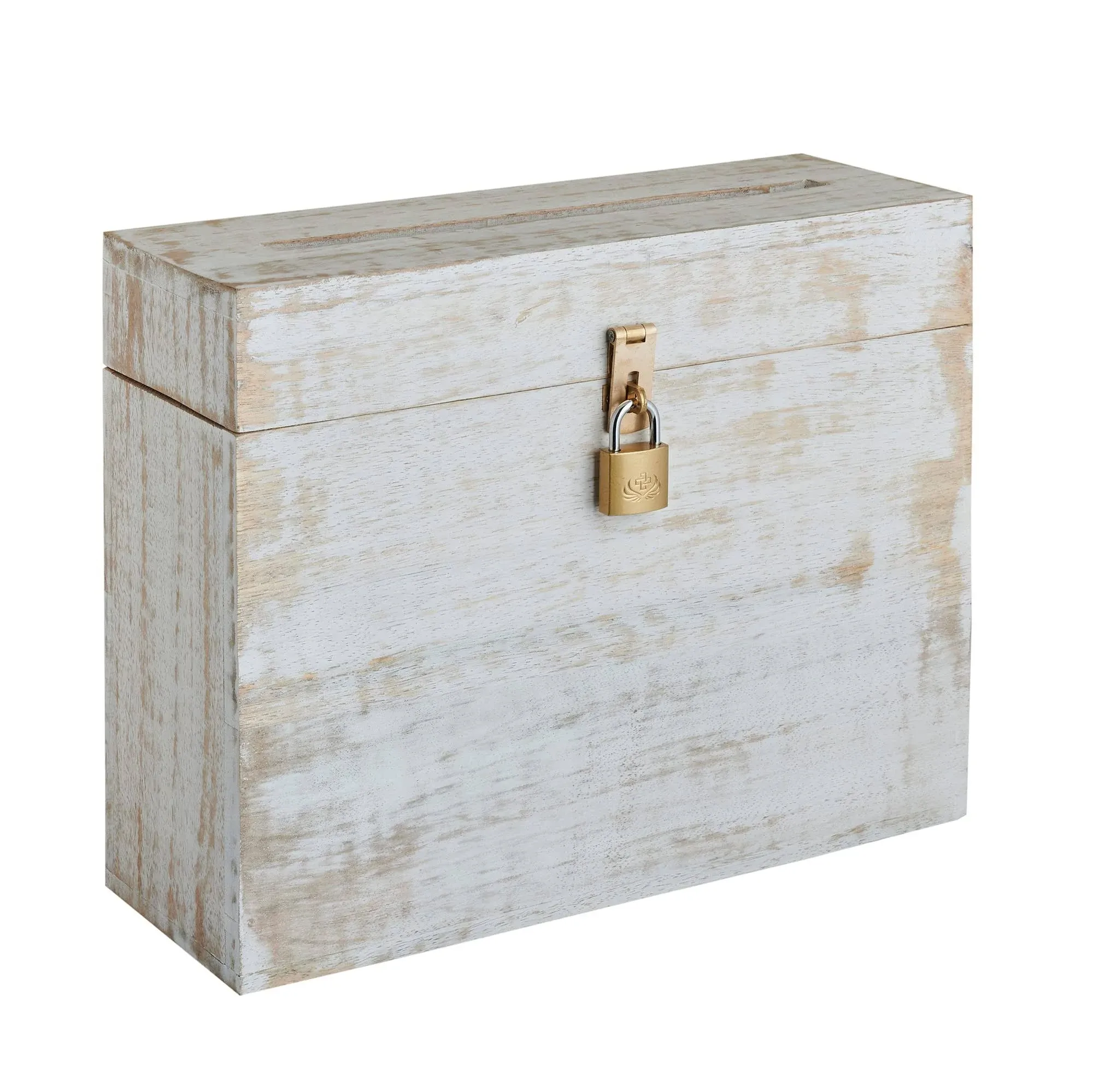 Wedding Card Box with Lock and Card Slit 12"X10"X4.5"- Distressed Gift Wishing Well Card Box for Weddings, Receptions, Birthdays, Graduations, Baby Showers, Honeymoon Funds (Burnt)