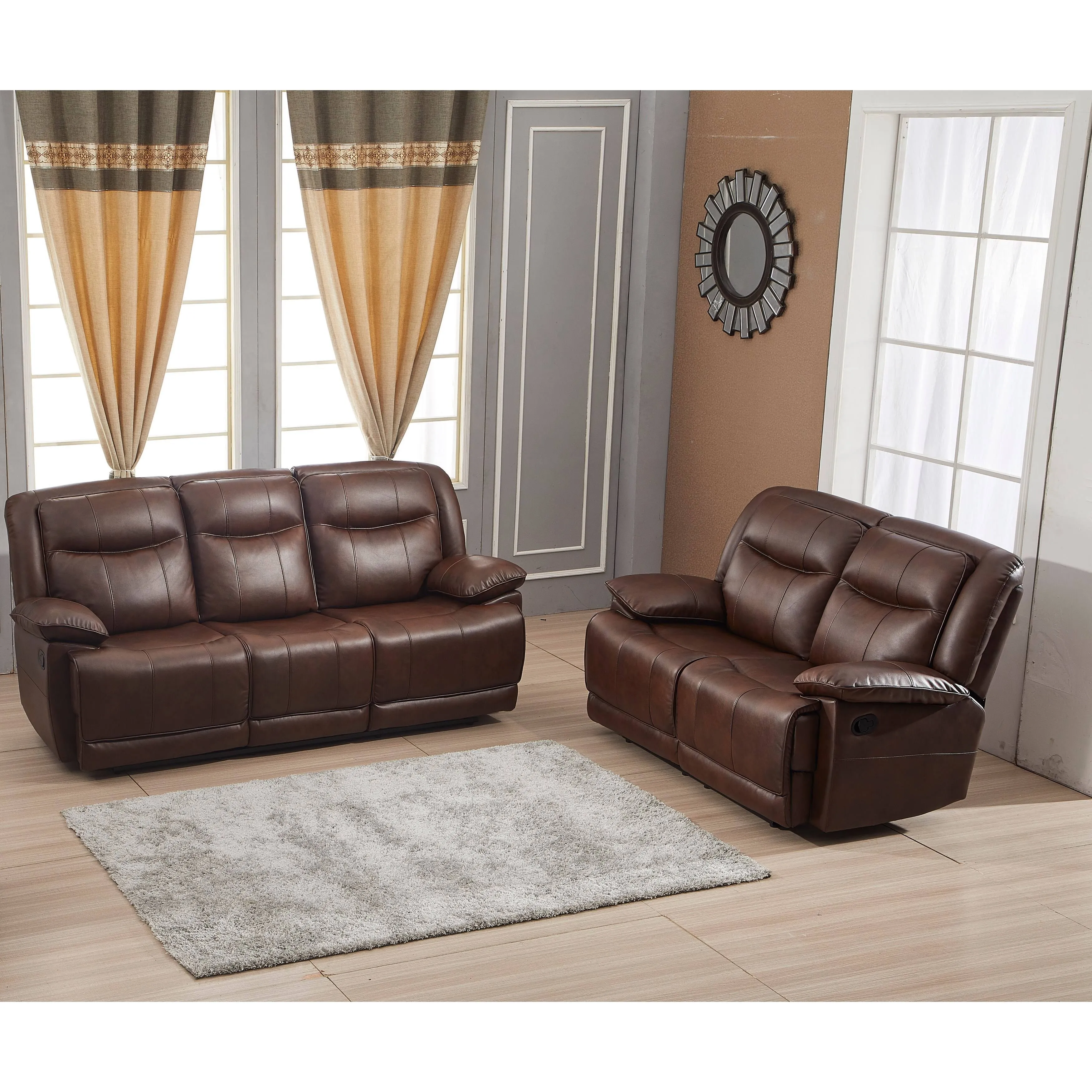 Betsy Furniture 2 Piece Bonded Leather Reclining Living Room Set, Sofa and Loveseat - Brown