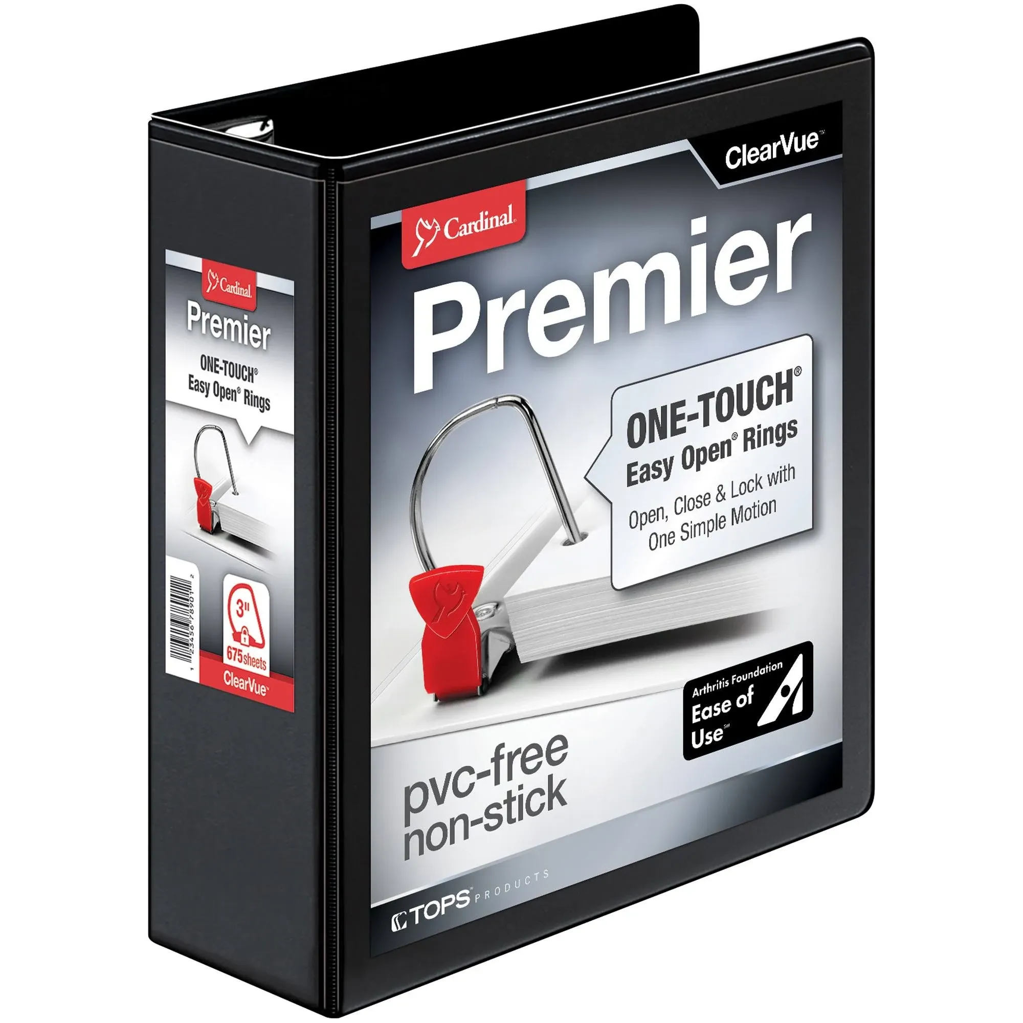 Cardinal&#174; Premier Easy Open ClearVue Locking Slant-D Ring Binder, 3 Rings, 3&quot; Capacity, 11 x 8.5, Black