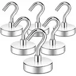 DIYMAG Magnetic Hooks Heavy Duty, 80 lbs Neodymium Magnet Hooks for Home, Kitchen, Workplace, Office, Garage and Indoor Hanging, Silver, Pack of 6