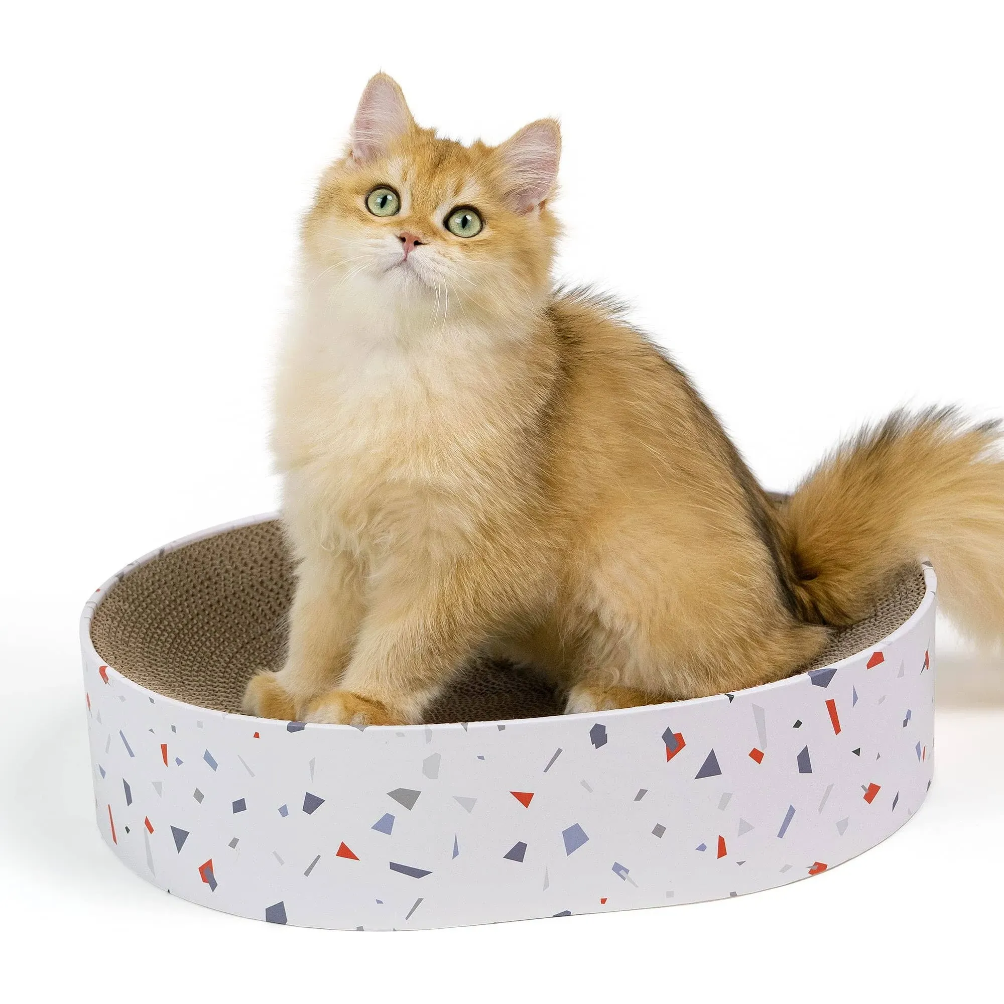 Conlun Cat Scratcher Cardboard,2 in 1 Oval Cat Scratch Pad Bowl Nest for Indoor Cats Grinding Claw,Round Cat Scratching Board Corrugated Lounge Cat