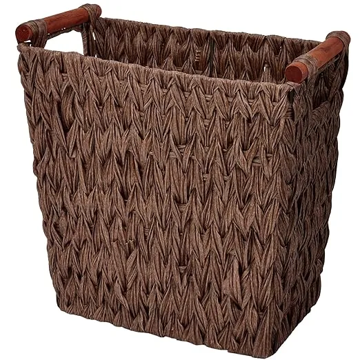 GRANNY SAYS Woven Trash Basket, Brown Wastepaper Basket with Handles, Wicker Bathroom Trash Can for Dorm Laundry Room, 1-Pack, 13" x 7 ½" x 12 ½"