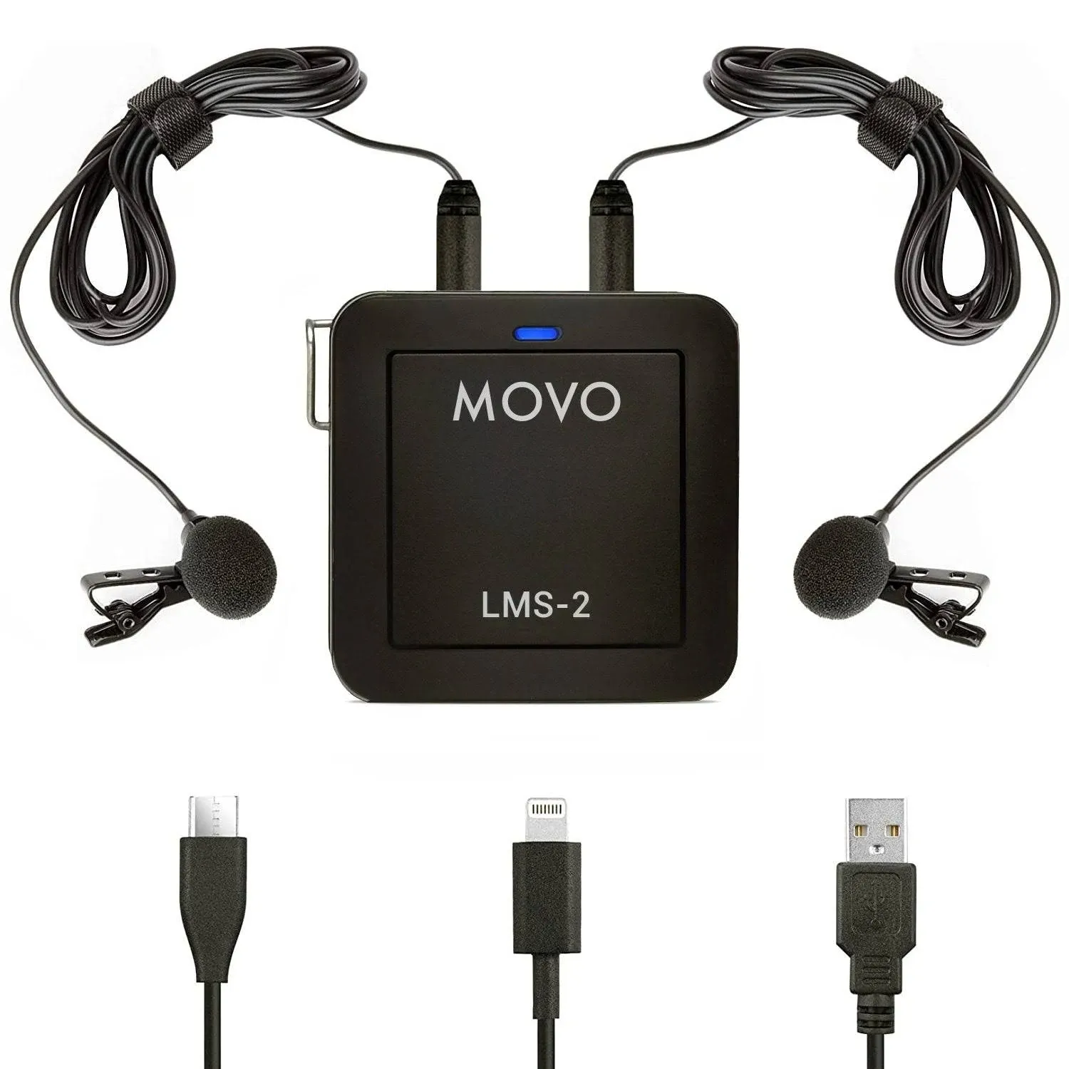 Movo LMS-2 Dual Channel Lavalier Microphone for iPhone, Android, Computer - Interview Recording Kit with USB, USB Type-C and Lightning Outputs- Compatible with iPhone, iPad, Android, PC and Mac