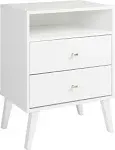 Prepac Milo Mid Century Modern 2 Drawer Tall Nightstand in White