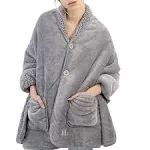 EzrAllora Grey Poncho Blanket for Women - No Sleeves - Fleece Wrap Shawl with