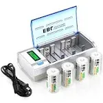 EBL 10000mAh D Cells NiMH Rechargeable Batteries + C D 9V AA AAA Battery Charger