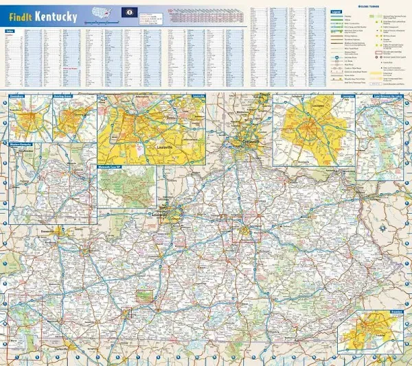 Kentucky State Wall Map - 20.75&#034; x 18.5&#034; Laminated 