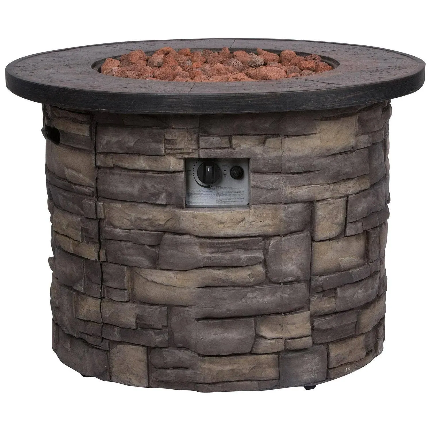 Shine Company Propane Gas Stone Fire Pit Table 35&#034; Round Outdoor w/ Lava Rock