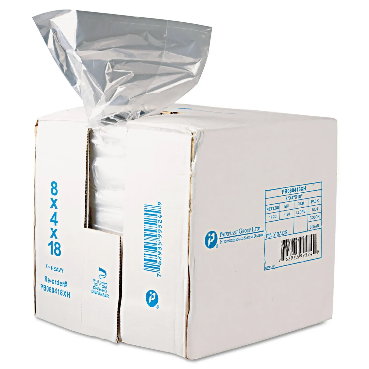 Inteplast Group PB080418R Food Bags, 8 qt, 0.68 mil, 8" x 18", Clear,