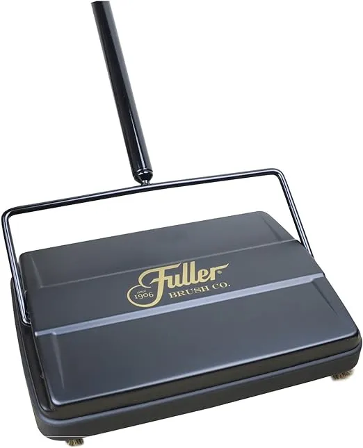 Fuller Brush 17042 Electrostatic Carpet & Floor Sweeper with Additional Rubber Rotor - 9" Cleaning Path - Lightweight - Ideal for Crumby & Wet Messes - Works On Carpets & Hard Floor Surfaces - Gray