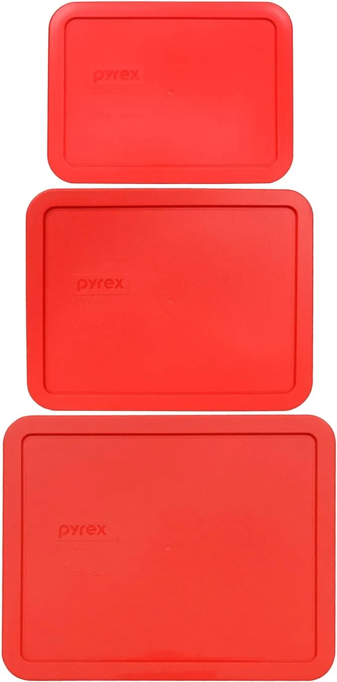 Pyrex Replacement Lid Red Trio, Sizes 7212-PC, 7211-PC, and 7210-PC