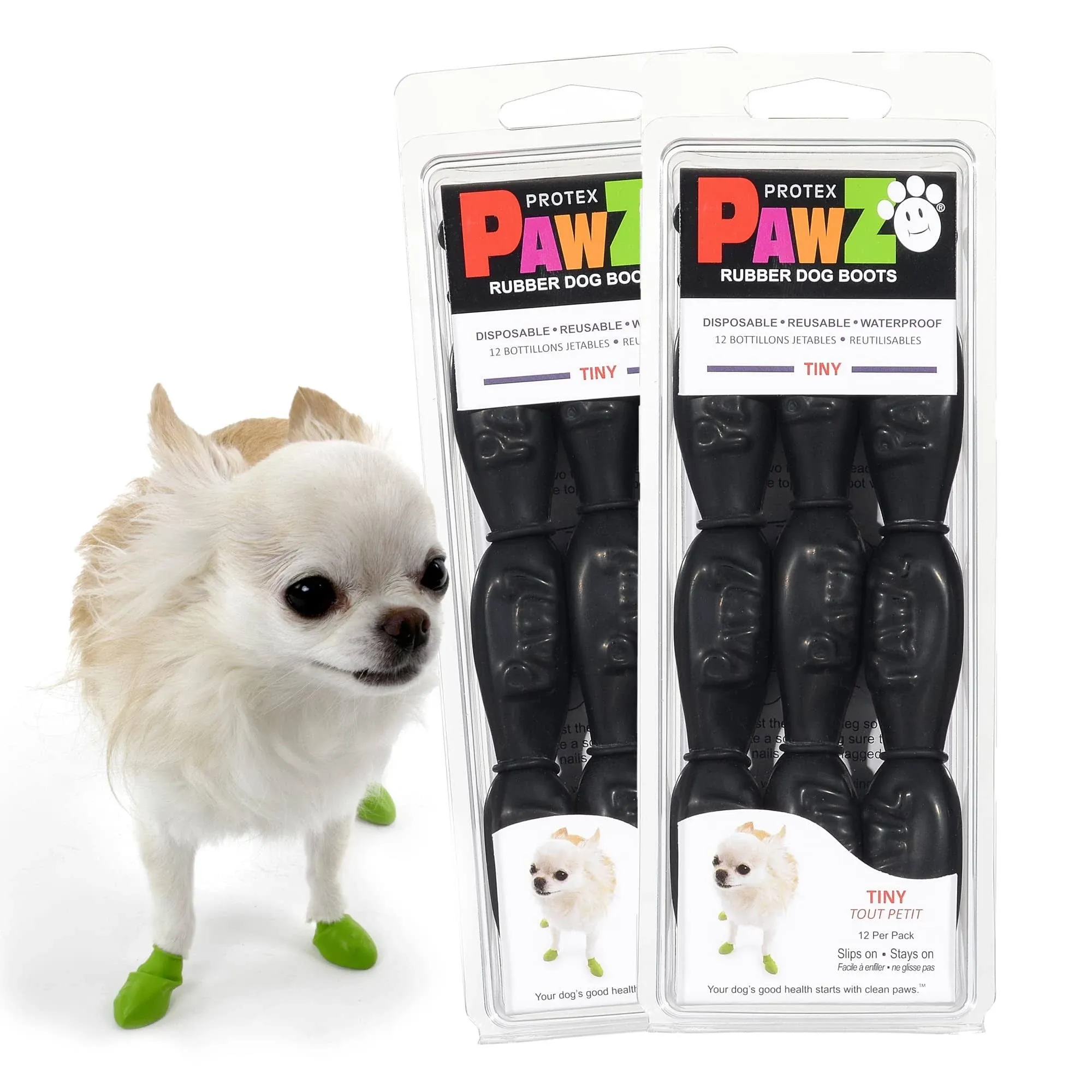 Pawz Rubber Dog Boots for Small Dogs 12Pk X2, Tiny Black Dog Booties, Men's