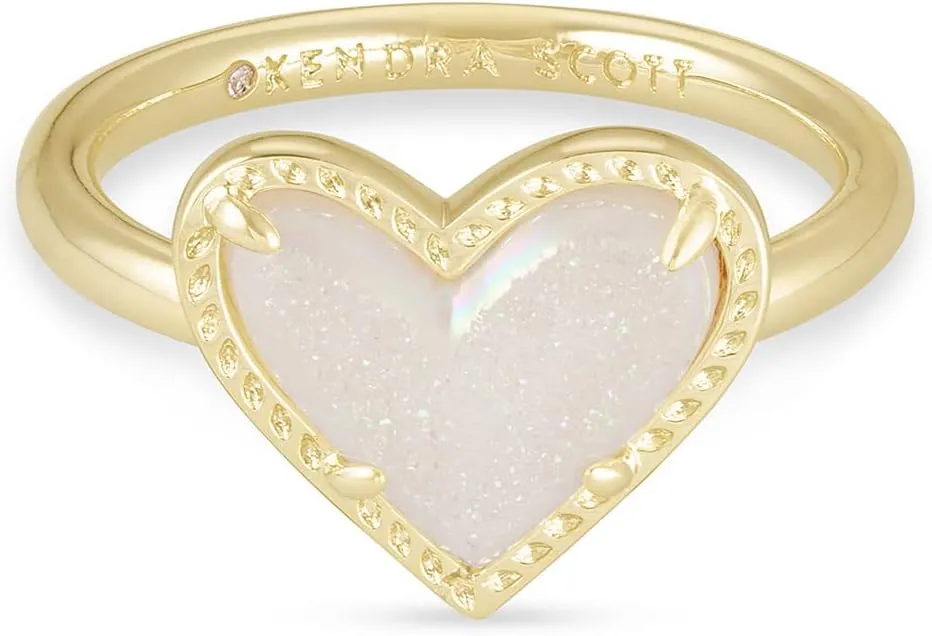 Ari Heart Silver Band Ring in Platinum Drusy