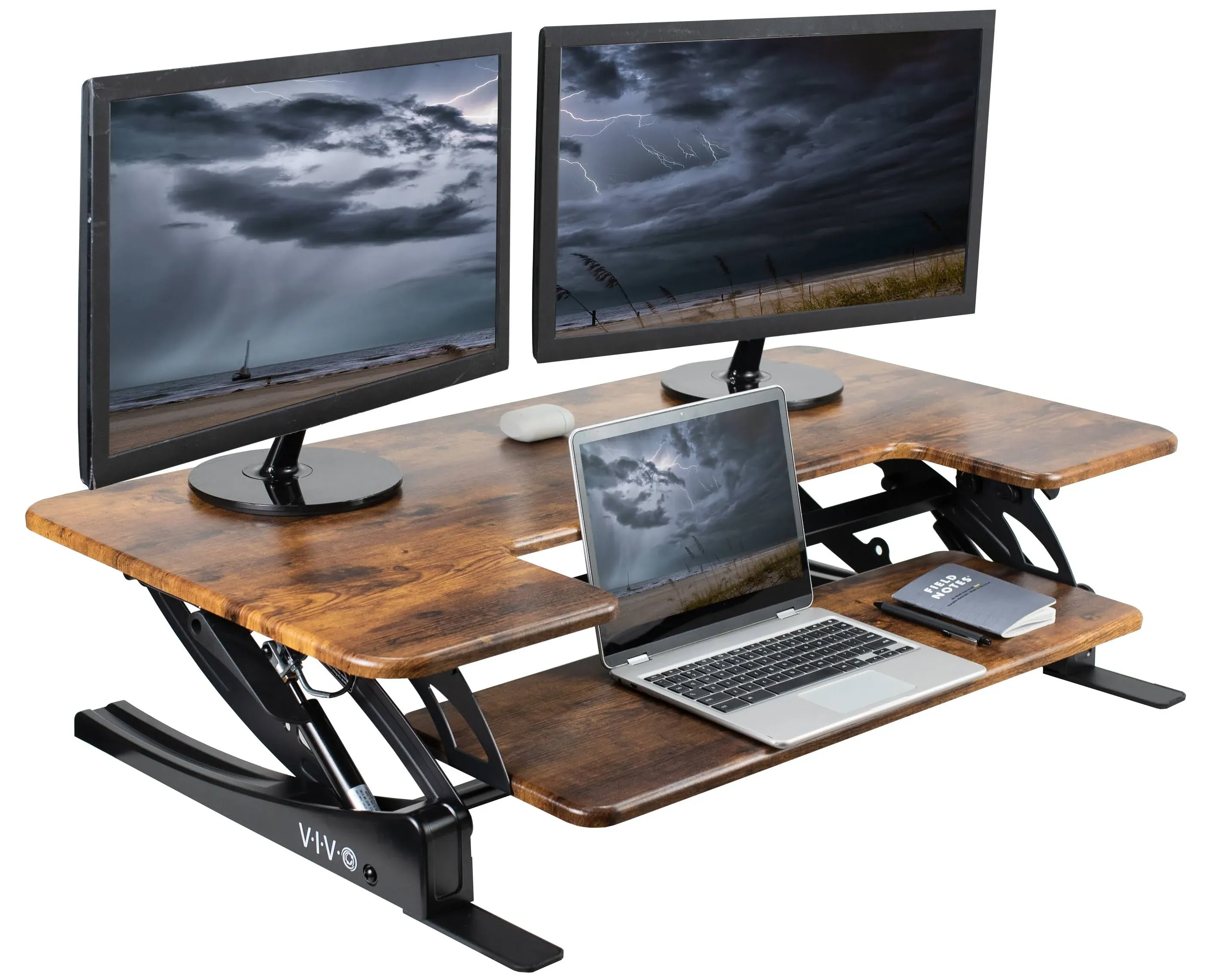 VIVO Vintage Brown Adjustable Extra Wide 42&#034; Standup Desk Converter, Black Frame