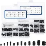 JROUTH 1000pcs Metric + SAE Set Screw Assortment Kit, Internal Hex Drive Cup-Point Allen Screws Set 12.9 Class Alloy Steel Grub Screw (M3-M8, 1/8"-40 to 5/16"-18)