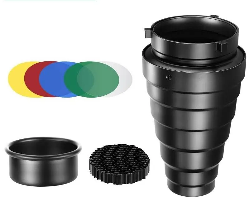 Neewer Conical Snoot Kit with Honeycomb Grid and 5 Pieces Color Gel Filters