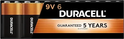 Duracell Coppertop 9V Battery, 6 Count Pack, 9-Volt Battery with Long-lasting Power, All-Purpose Alkaline 9V Battery for Household and Office Devices