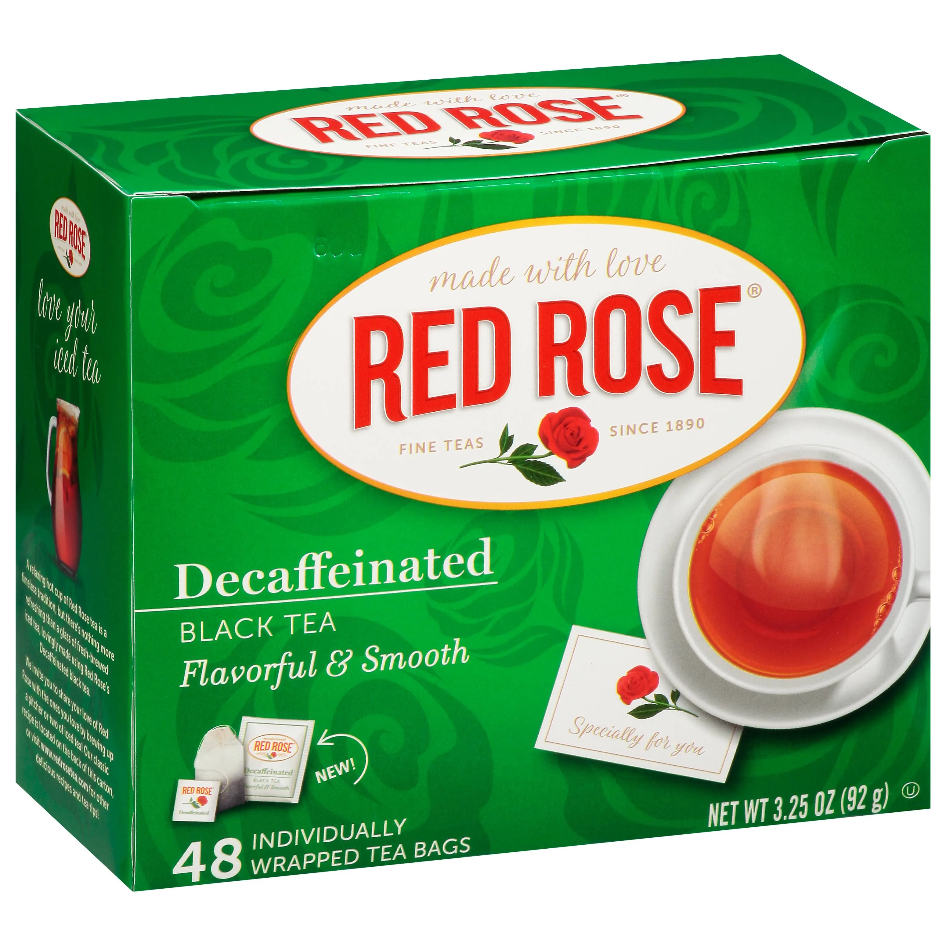 Red Rose Black Tea, Decaffeinated, Flavorful & Smooth - 48 bags, 3.25 oz